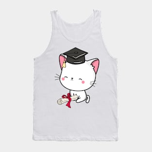 Funny White cat is graduating Tank Top